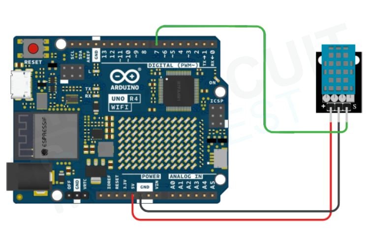 Arduino Uno R4 WiFi DHT11 Interfacing Circuit Arduino Uno R4 WiFi DHT11 Interfacing Circuit