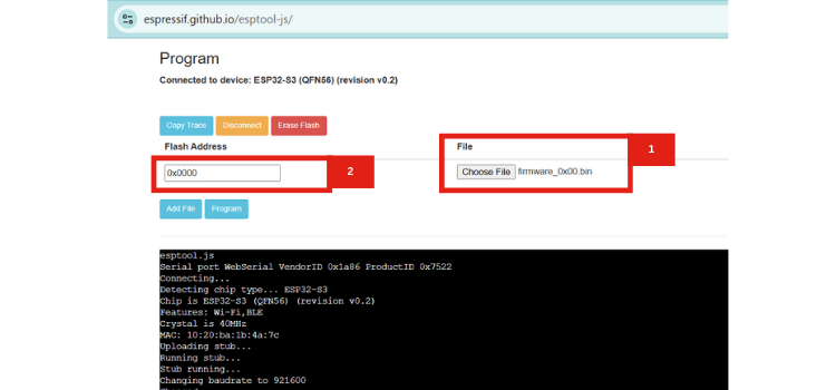 Firmware Flash Setup in ESP Tool