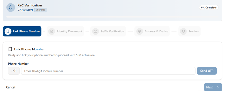KYC phone number linking screen for Airtel M2M SIM on Circuit Digest Cloud showing OTP input field