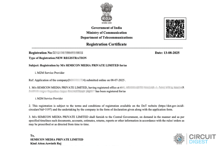 SARAL Certificate from Ministry of communication